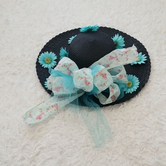 Vintage Straw Floral Derby Hat Sz OS - Picture 2 of 8